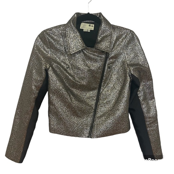 SB by Sachin & Babi metallic moto jacket size XS silver & gold shimmery full zip - Picture 3 of 12